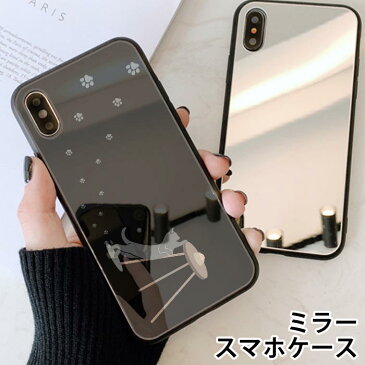 スマホケース ミラー 鏡面 ラウンド 猫 ネコ 足跡 肉球 動物 アニマル iphone12 pro iphone12mini iphone11 iphone11pro iphoneXR iphoneXS iphone8 iPhoneケース TPU ガラスケース オシャレ かわいい 可愛い 背面ガラス 強化ガラス TPU ハードケース