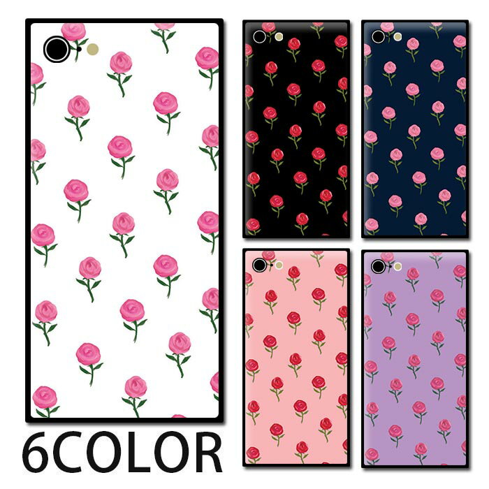 Rakuten - スマホケース スクエア ガラス 薔薇 ローズ シンプル 総柄 花 フラワー iphone15 pro MAX iphone14 pro iphone13 iphone12 pro iPhoneケース 四角 TPU ガラスケース オシャレ かわいい 可愛い 背面ガラス 強化ガラス TPU ハードケース