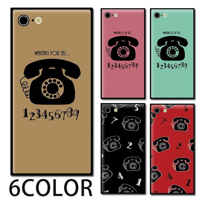 スマホケース スクエア ガラス 黒電話 レトロ 電話 昔の電話 数字 iphone15 pro MAX iphone14 pro iphone13 iphone12 pro iPhoneケース 四角 TPU ガラスケース オシャレ かわいい 可愛い 背面ガラス 強化ガラス TPU ハードケース