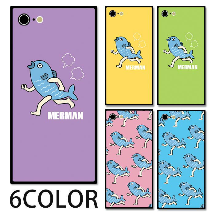 スマホケース スクエア ガラス 半魚人 はんぎょじん 魚人 走る iphone15 pro MAX iphone14 pro MAX iphone13 iphone12 pro iphone8plus iPhoneケース 四角 TPU ガラスケース オシャレ かわいい 可愛い 背面ガラス 強化ガラス TPU ハードケース