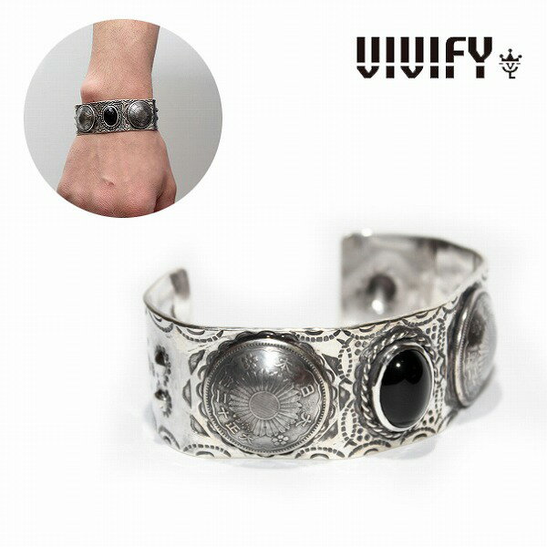 【VIVIFY 正規店】VIVIFY ビビファイ バングル ブレスレット シルバーJapanese Old Coin &Onyx Tokyo-Tominzoku Bangle /富士山,雨,雫etc. 受注生産