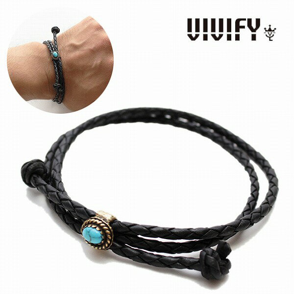 【VIVIFY 正規店】VIVIFY ビビファイ ブレスレット レザー ストーンOld Native Style Stone Setting Round Braid Bracelet/ターコイズ 受注生産