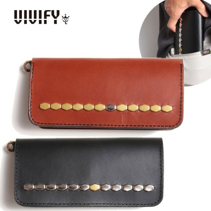 Rakuten - 【VIVIFY 正規店】VIVIFY ビビファイ レザー ウォレット スタッズ GoodLuck RowStuds LongWallet/Hexagon