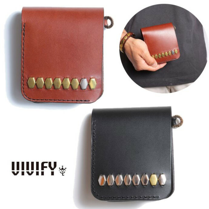 Rakuten - 【VIVIFY 正規店】VIVIFY ビビファイ レザー ウォレット スタッズ GoodLuck RowStuds DoubleFoldWallet/Hexagon