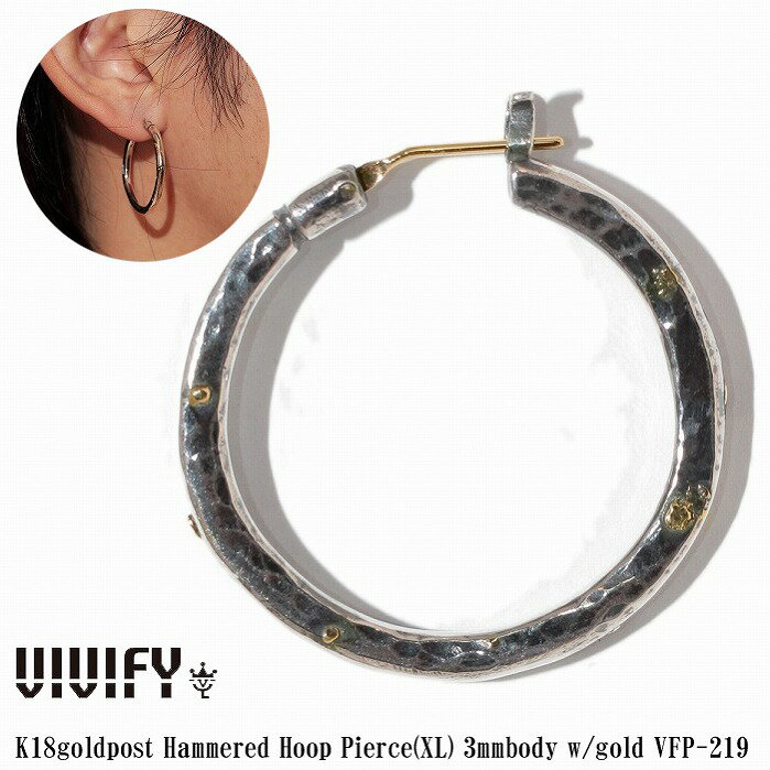 乐天商城 - 【VIVIFY 正規店】VIVIFY ビビファイ フープ ピアス シルバーK18goldpost Hammered Hoop Pierce（XL） 3mm body w/gold