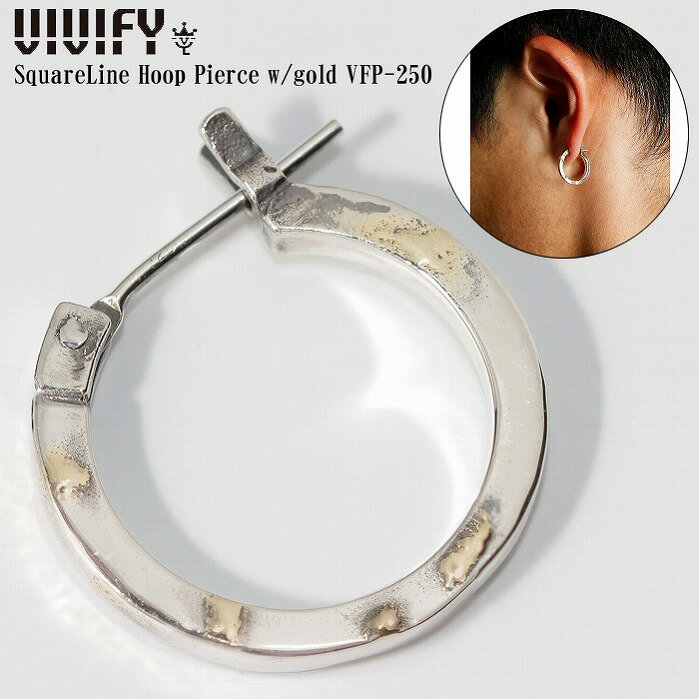 ビビファイ ピアス メンズ 【送料無料】【VIVIFY 正規店】VIVIFY ビビファイ ピアス シルバー SquareLine Hoop Pierce w/gold