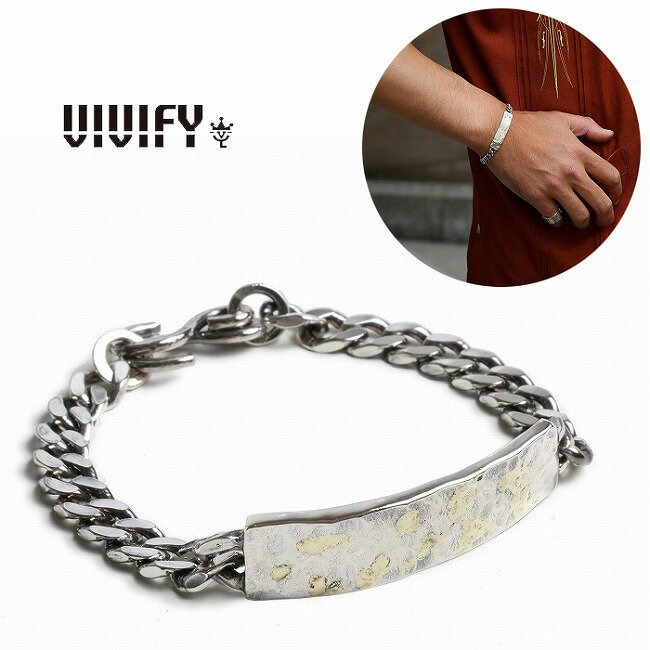 【VIVIFY 正規店】VIVIFY ビビファイ ブレスレット キヘイチェーン シルバー Back Hallmarks ID Bracelet/ Hammered Finish w/gold