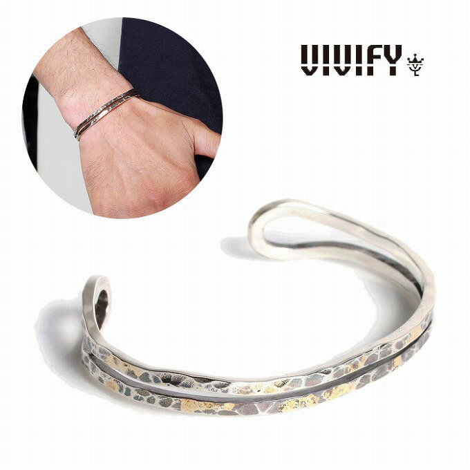 【VIVIFY 正規店】VIVIFY ビビファイ バングル ブレスレット シルバー Loopin’ Bangle/ Hammered finish w/gold