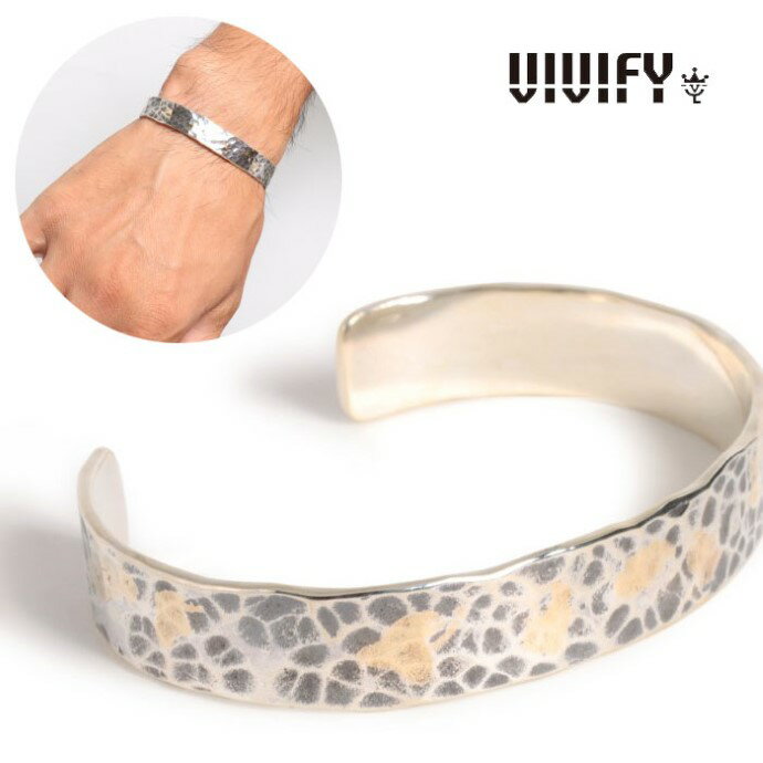 Silver - 【VIVIFY 正規店】VIVIFY ビビファイ バングル シルバー Back Hallmarks Bangle/ Hammered finish /10mm w/gold