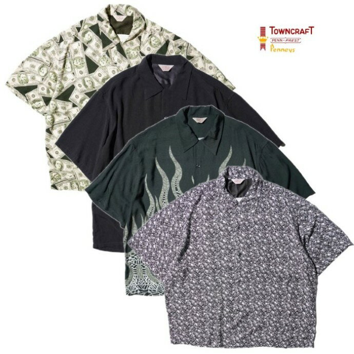 乐天商城 - 【TOWNCRAFT 正規店】TOWNCRAFT タウンクラフト 半袖シャツ レーヨンシャツ PRINTED LOOP COLLAR SS SHIRT