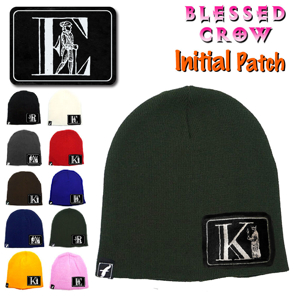 【全品P5倍中】BlessedCrow Initial ビーニー イニシャル 帽子 ニット帽 ワッペン ブランド ニットキャップ ワンポイント