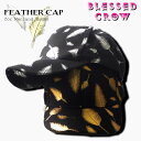 光沢総柄 Feather キャップ 帽子 春 夏 メンズ レディース 羽根 羽柄 総柄 黒 金 銀色 帽子屋 セレクトショップ 吉祥寺 BlessedCrow