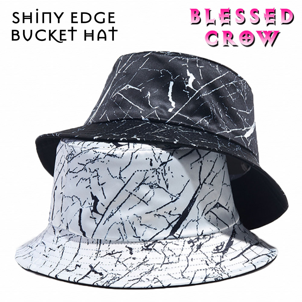 —洗練のモノトーン ShinyEdge バケットハット メンズ 帽子 レディース 総柄 無地 黒 白 ハット 春夏 春 夏用 帽子屋 吉祥寺 BlessedCrow