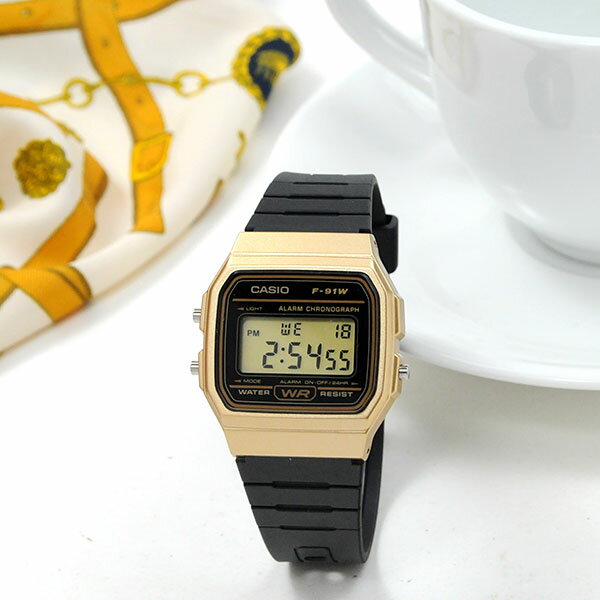 web限定モデル ゴールドカラー 限定入荷品 カシオ デジタル ウォッチ F-91WM-9AJH 2024年9月 腕時計 CASIO 薄型 軽量21g ブラック/ゴールド ネコポス配送品 [チープカシオ チプカシ プチプラ]　ウレタン樹脂バンド サイズフリー 中学生 男性 女性