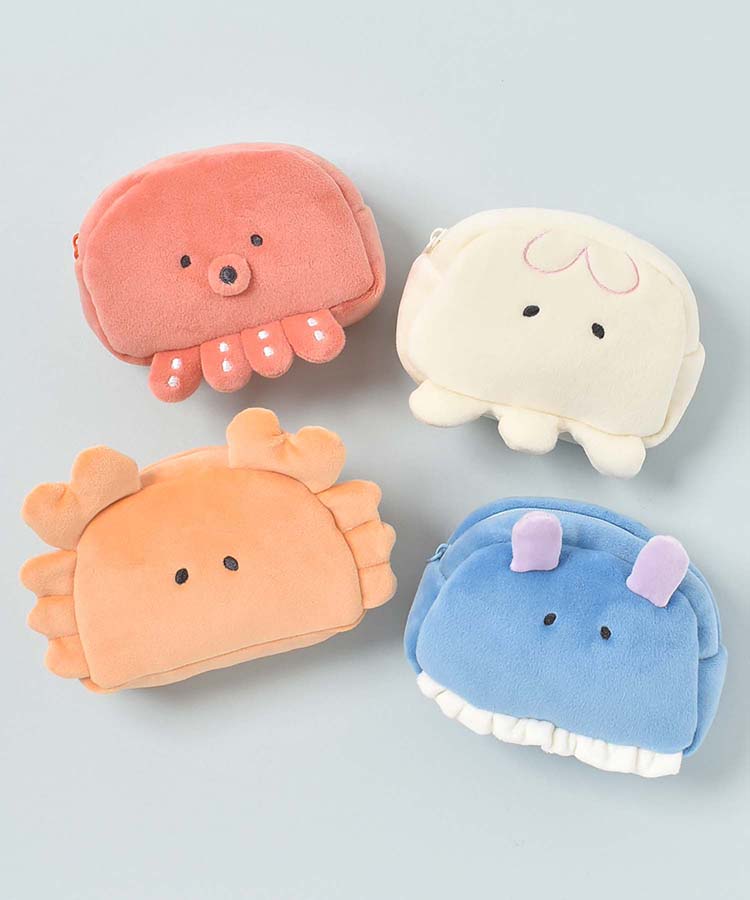 ポーチ 小物入れ レディース ぬいぐるみ 水族館 グッズ マチあり 小さめ かわいい タコ ウミウシ カニ クラゲ プレゼント 海の生き物ミニポーチ ブルーブルーエ bleubleuet