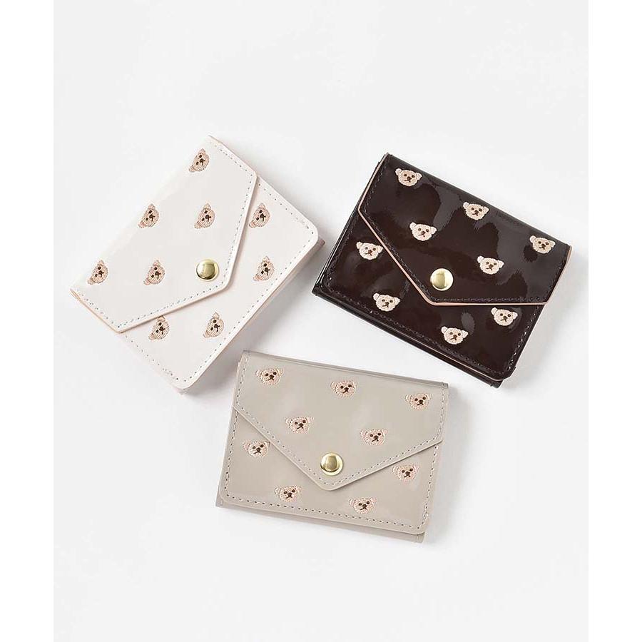 【メール便対応】財布 ミニ財布 レディース 三つ折り 薄い コンパクト おしゃれ かわいい くま クマ 柄 刺繍 ギフト プレゼント クマ刺繍ミニウォレット ブルーブルーエ bleubleuetのサムネイル