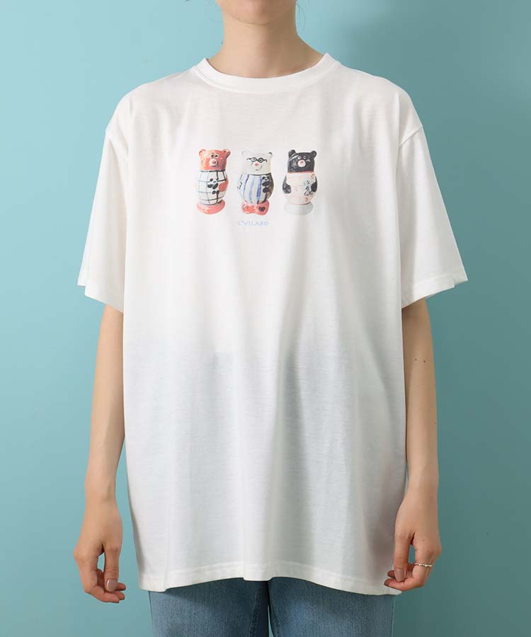 セール CYILABO チイラボ グッズ Tシャツ トップス カットソー レディース 半袖 おしゃれ ワンポイント くま 猫 動物 アニマル ギフト プレゼント CYILABOプリントTシャツ ブルーブルーエ bleubleuet bleubleuet-10000752 Bleu Bleuet ブルーブルーエ サンプル画像2