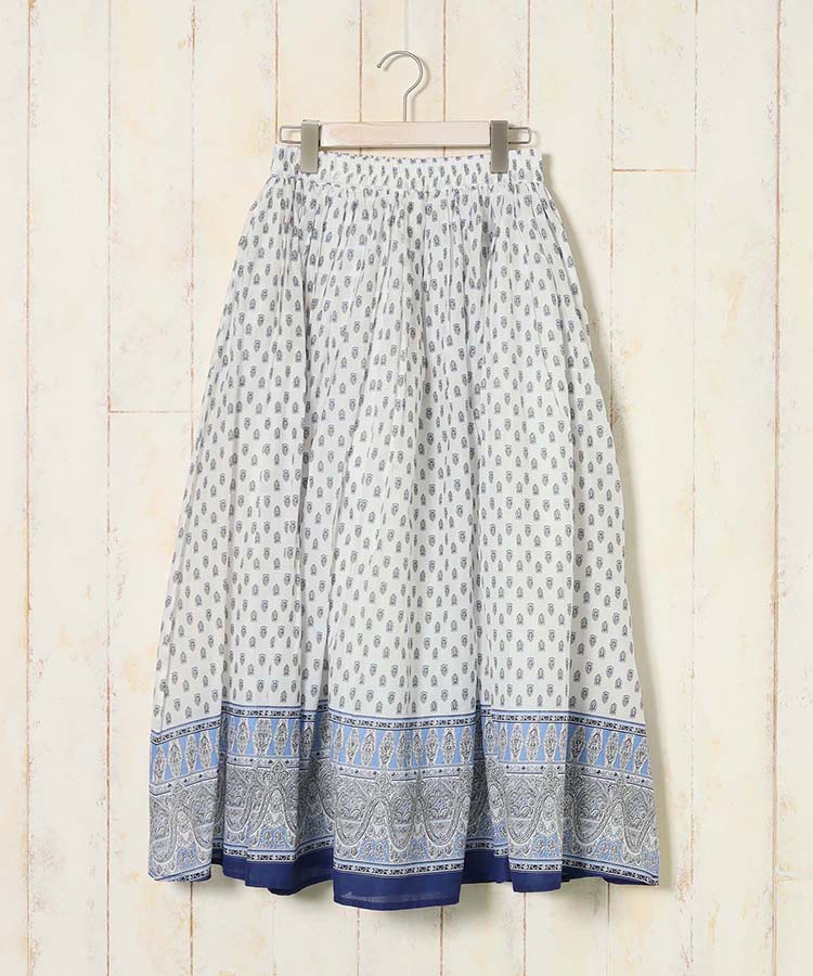 スカート レディース ロング ミモレ丈 インド綿 フリーサイズ おしゃれ 夏 コーデ プレゼント コットンボイルプリントスカート ブルーブルーエ bleubleuetのサムネイル