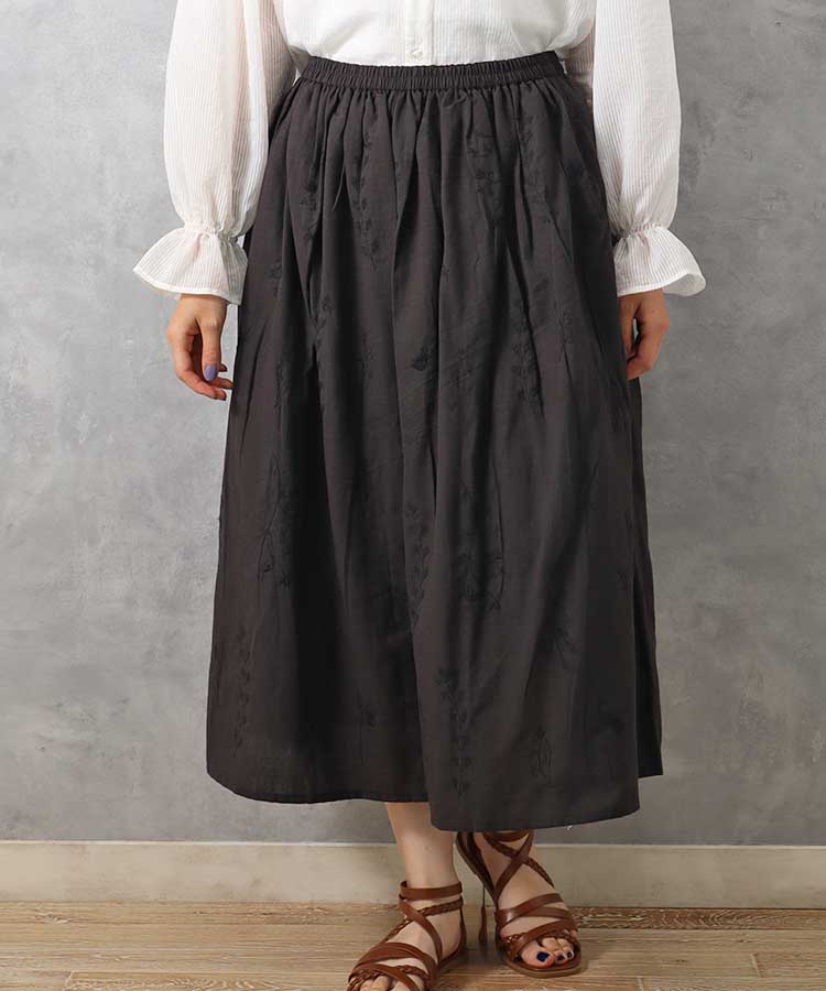 スカート レディース おしゃれ コーデ ロング ミモレ丈 フリーサイズ インド 綿 麻 ナチュラル プレゼント コットンリネン刺繍スカート ブルーブルーエ bleubleuetのサムネイル