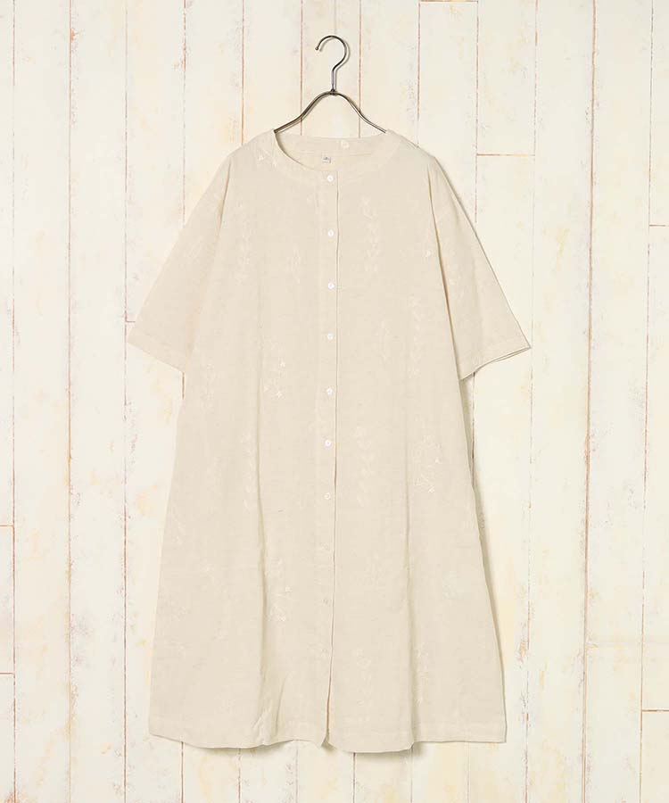 セール ワンピース レディース 半袖 ミモレ丈 ロング インド 綿 麻 ポケット おしゃれ 夏 コーデ プレゼント コットンリネン刺繍ワンピース ブルーブルーエ bleubleuetのサムネイル