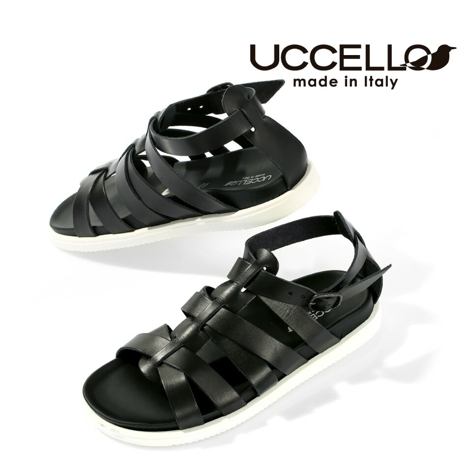 送料無料 サンダル メンズ レザーサンダル グルカ グルカサンダル サンダル メンズ カジュアル おしゃれ UCCELLO イタリア製 グラディエーター ブラッ...
