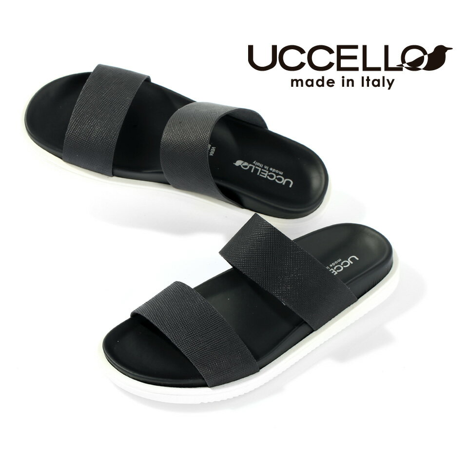 送料無料 セール サンダル メンズ レザーサンダル カジュアル おしゃれ UCCELLO ウッチェロ イタリア製 ストラップサンダル ブラック 黒 サフィアーノ...