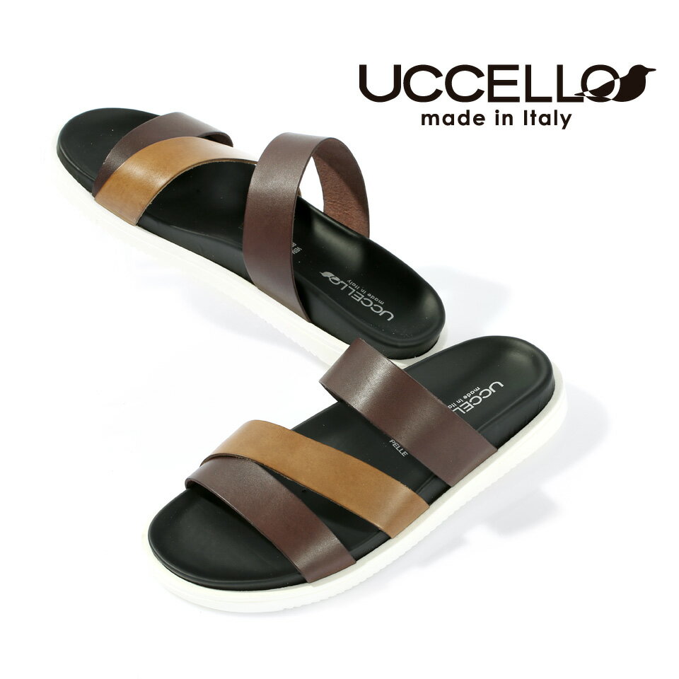 送料無料 セール サンダル メンズ カジュアル おしゃれ UCCELLO ウッチェロ イタリア製 レザーストラップサンダル ダークブラウン ブラウン 手染め カ...