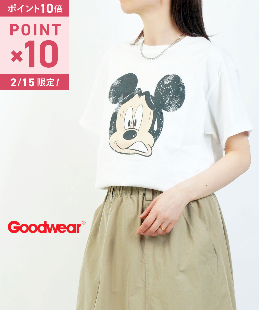 【2/15限定ポイント10倍】グッドウェア GOODWEAR Tシャツ 半袖 カットソー ミッキー プリント ミッキーマウス ディズニー ヴィンテージ風 クルーネック・GDW-LCS-251302-3682501(メール便可能商品)[M便 5/5](メンズ)(レディース)