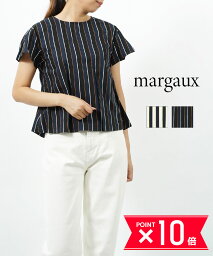 【5/9 20時からポイント10倍】マルゴー margaux コットン ストライプ タックスリーブ ブラウス・BL-1521-2861501(レディース)