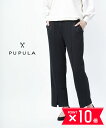 【4/30限定 P10倍＋11%OFFクーポン】ププラ PUPULA シルキーリブジャージィ フロントスリット センターラインパンツ フレアパンツ・329032-0142202(レディース)