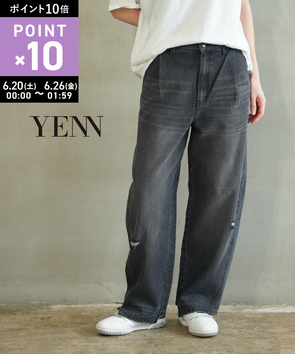Rakuten - 【6/25限定10%クーポン&ポイント10倍】【LINEクーポン有】イェン YENN デニム パンツ デニムパンツ ワイドパンツ カーブパンツ コクーン 体型カバー ダメージ 人気・Y243-31082-5092501(レディース)
