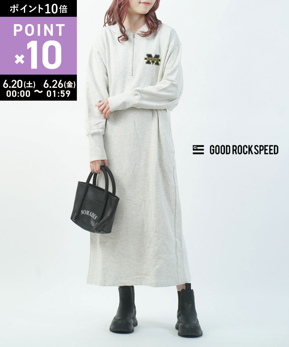 Rakuten - 【マラソン期間ポイント10倍】【LINEクーポン有】グッドロックスピード GOOD ROCK SPEED ワンピース スウェット ロング ハーフジップ 長袖 ロゴ プリント カジュアル・24MCG201W-0242402(レディース)