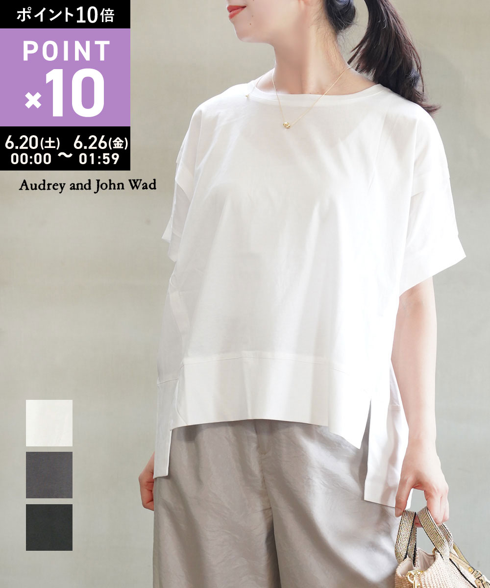 Rakuten - 【マラソン期間ポイント10倍】【LINEクーポン有】オードリーアンドジョンワッド audrey and john wad カットソー 半袖 Tシャツ クルーネック 体型カバー ゆったり 無地・L4951-0032501(レディース)