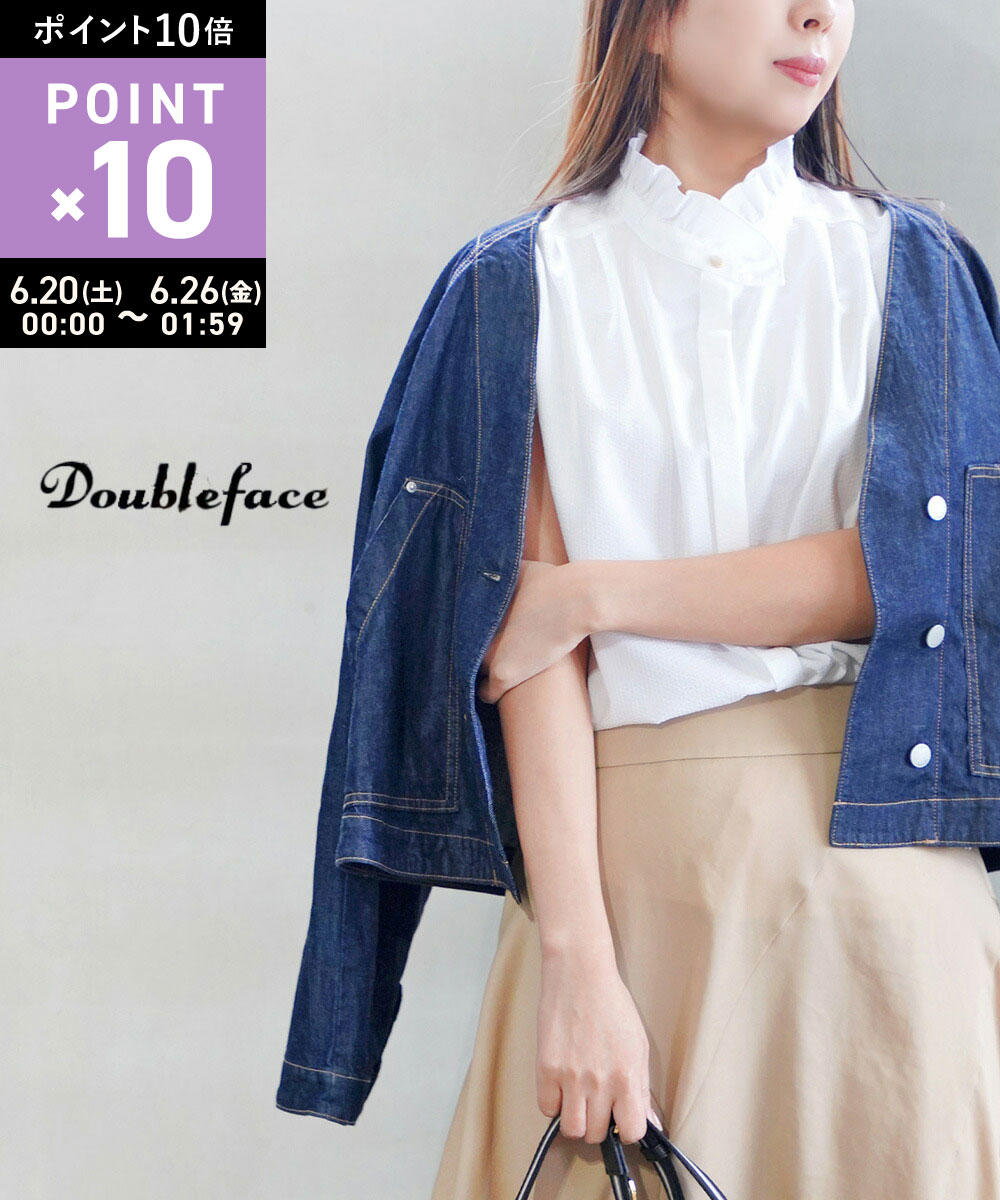 Rakuten - 【6/25限定10%クーポン&ポイント10倍】【LINEクーポン有】ダブルフェーストーキョー Doubleface tokyo ブラウス シャツ トップス フレンチスリーブ ノースリーブ スタンドカラー きれいめ オフィス・140046-0502401(レディース)
