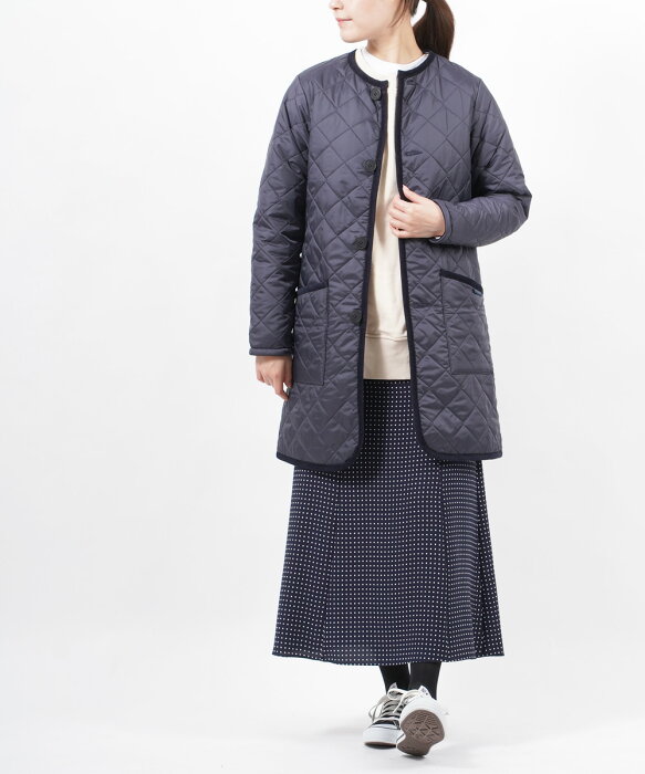 (ラベンハム LAVENHAM) ファーライニング ノーカラー キルティングコート ロングコート LONGLINE ROUND COLLAR COAT・SLJ2106-3872102(レディース)(JP)