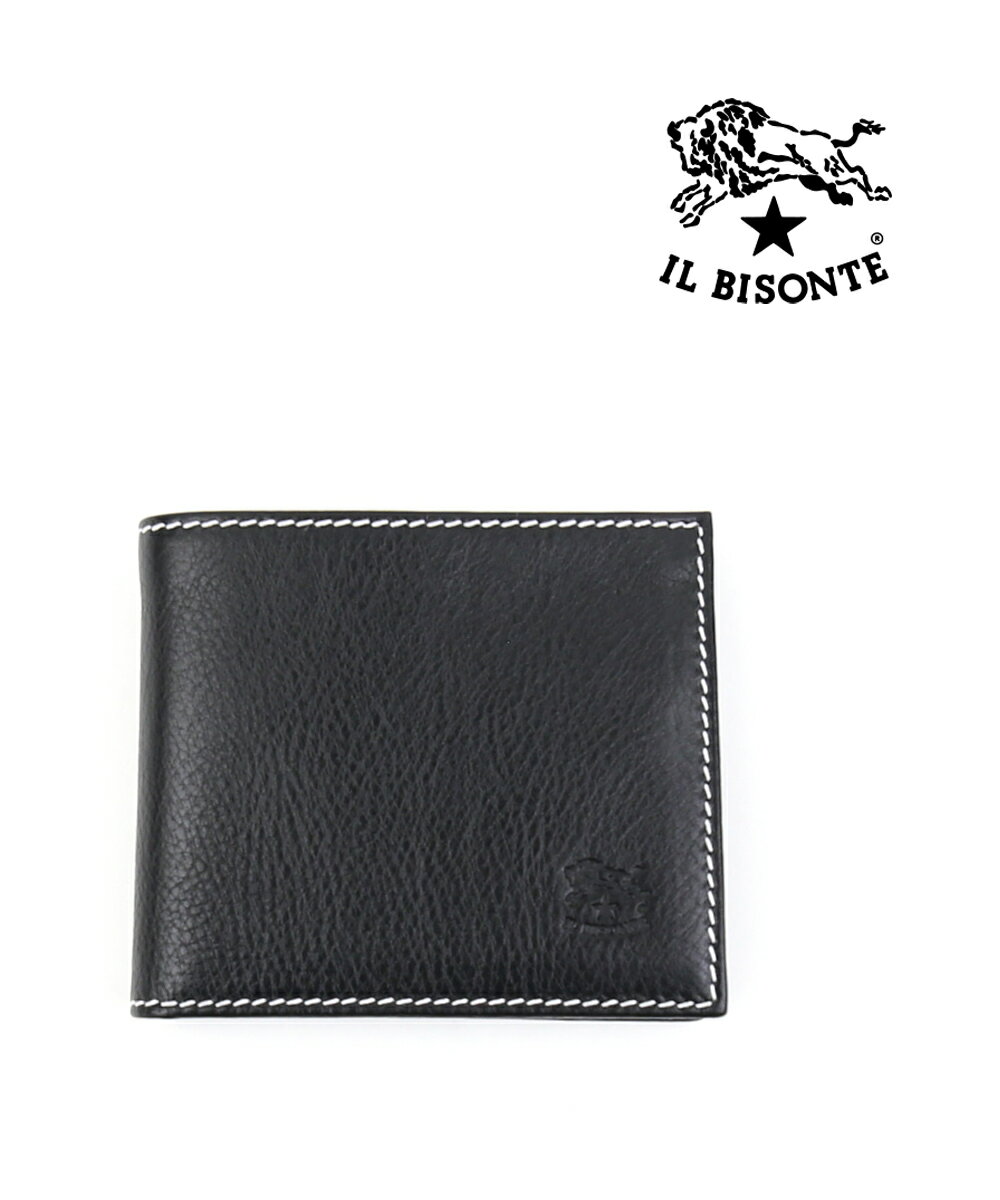 【LINEクーポン有】イルビゾンテ 財布 正規品 IL BISONTE ホワイトステッチ レザー 二つ折り財布 ミニ財布 売れ筋アイテム ブラック クール 人気 定番 コンパクト シンプル ・5442300240-0062301(メンズ)(レディース)(クーポン対象外)