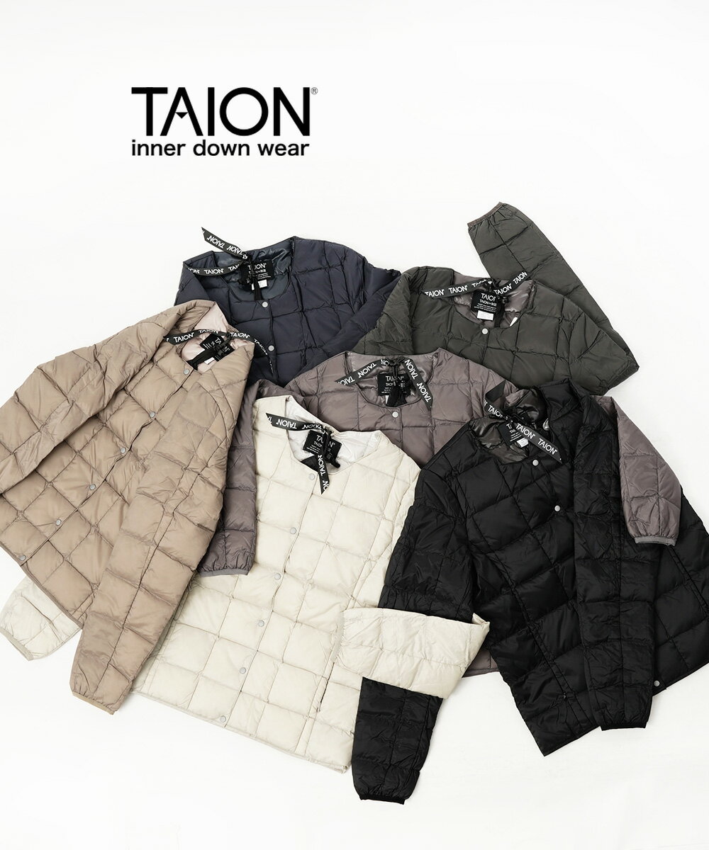 【2023年秋冬新作】タイオン TAION ダウン インナーダウン ジャケット ライトダウン 定番 人気 クルーネック 薄手 軽い 暖かい シンプル パッカブル ブラック チャコール・TAION-W104-4662302(レディース)のサムネイル