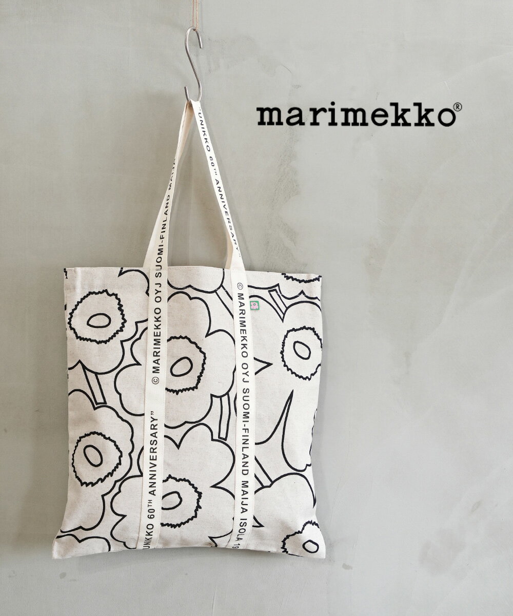 【2024年春夏新作】マリメッコ marimekko トートバッグ エコバッグ サブバッグ バッグ コットン×ブラック 60周年 60th アニバーサリー 肩掛け ウニッコ 花柄 A4 おしゃれ ギフト 北欧・52243292706-0062401(レディース)のサムネイル