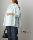 【30%OFF】ファヌル FANEUIL シャツ ブラウス シャツプルオーバー ストライプ 長袖 スタンドカラー ストライプ コットン 綿 バックボタン カジュアル かわいい・F-6322302-0232202(レディース)(◎)