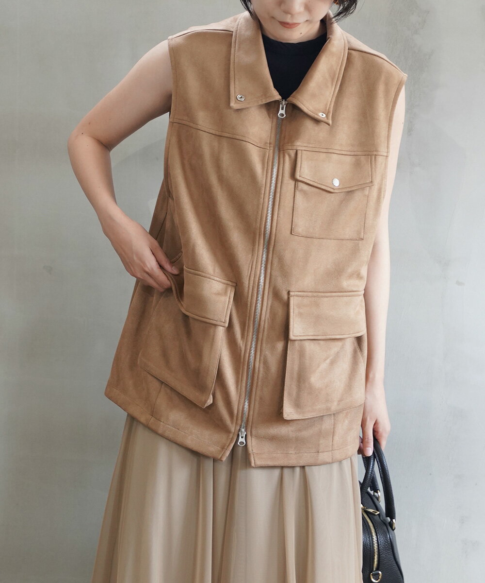 【20%OFF】【LINEクーポン有】シニヨン CHIGNON ベスト ミリタリーベスト ジレ ジップアップ 前開き ハイネック フェイク スエード ミリタリー ワーク・4644-001KK-5092402(レディース)