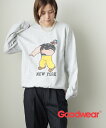 【30%OFF】【LINEクーポン有】グッドウェア GOODWEAR スウェット トップス トレーナー プルオーバー グレー 裏起毛 ゆったり 秋 冬 プリント・GDW-LCS-243305-3682402(レディース)(◎)