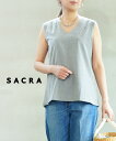 【ラスト1点50%OFFクーポン】【LINEクーポン有】サクラ SACRA ブラウス ノースリーブ トップス Vネック ストライプ フレア きれいめ ・SF510031-3341502(レディース)