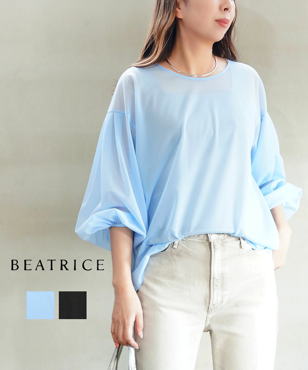 Rakuten - 【30%OFF】【LINEクーポン有】ベアトリス BEATRICE カットソー シアー トップス 長袖 ブラウス 袖ボリューム プルオーバー 透け感 おしゃれ 体型カバー 無地・E89209-0042501(レディース)