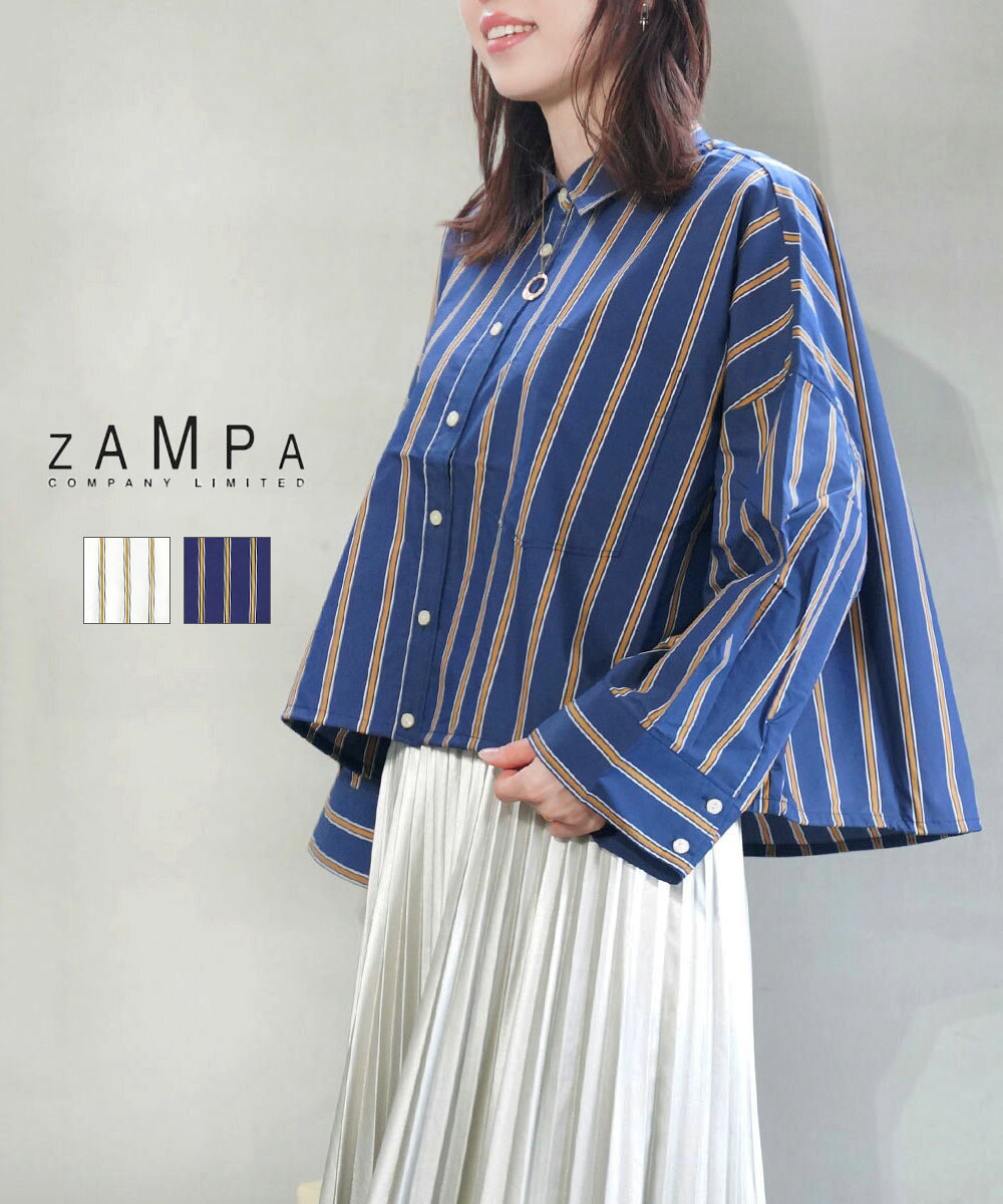 Rakuten - 【30%OFF】【LINEクーポン有】ザンパ ZAMPA シャツ ワイドシャツ ブラウス トップス 長袖 ショート丈 ストライプ ワイド ゆったり かわいい おしゃれ・SAI31-0156-1932402(レディース)