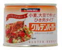 小麦と大豆のたんぱくを使った、ひき肉状の植物性たんぱく食品です。餃子・ミートボールなど色々な料理にご利用ください。菜食の方、健康を心がけている方に・・・。 ☆うす味をつけてありますが、調理の際はしょうが汁や醤油等で下味をつけると、おいしく召し上がれます。 ☆和・洋・中華料理にひき肉と同じように調理してください。 ※開缶時や中身を取り出す時、手を切らないよう取扱に注意してください。 原材料：小麦たん白（国内製造）、大豆たん白、大豆油、小麦でん粉、しょうゆ、植物たん白酵素分解物、塩、酵母エキス、砂糖、昆布末 ☆グルテンバーガーは菜食の方（純菜食（ビーガン）対応可）、肉食を控えたい方、美容に関心のある方をはじめ、健康を心がけている方々のための植物性たんぱく食品で、料理の素材として作られています。 ☆小麦たんぱくと大豆たんぱくを主に、本醸造醤油、植物油脂、酵母エキス等を加え、ひき肉状に加工した植物性たんぱく食品です。 ☆コレステロールの心配がありませんので安心してお召し上がりいただけます。 ☆塩は粗製塩を使用しています。 栄養成分 食塩相当量0.92g 炭水化物5.3g コレステロール0mg 　-飽和脂肪酸1.45g 脂質9.4g たんぱく質16.2g エネルギー171kcal