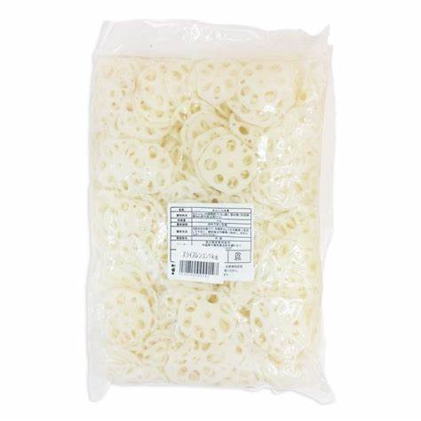 【送料無料】【朝市場直行】業務用 中国産 れんこん水煮 スライス 1kg x2個セット【冷蔵】