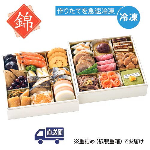 【早期割引】【おせち・お正月】【送料無料】おせち料理『錦』セット　重あり　27品　2〜3人前【冷凍】※メーカー直送品【代引不可・同梱不可】【配送時間指定不可】ムソー