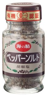 ■「海の精やきしお」に黒こしょうと白こしょうをブレンド ■調味塩として 原材料： 焼塩（海の精）、有機こしょう（スリランカ産他）