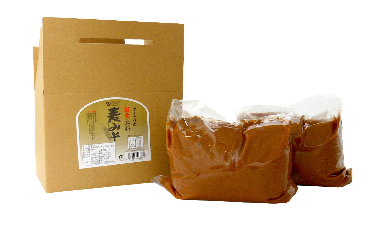 【送料無料】オーサワの国産立科麦みそ(箱入り)　3kg（1kg×3)　x2個セット