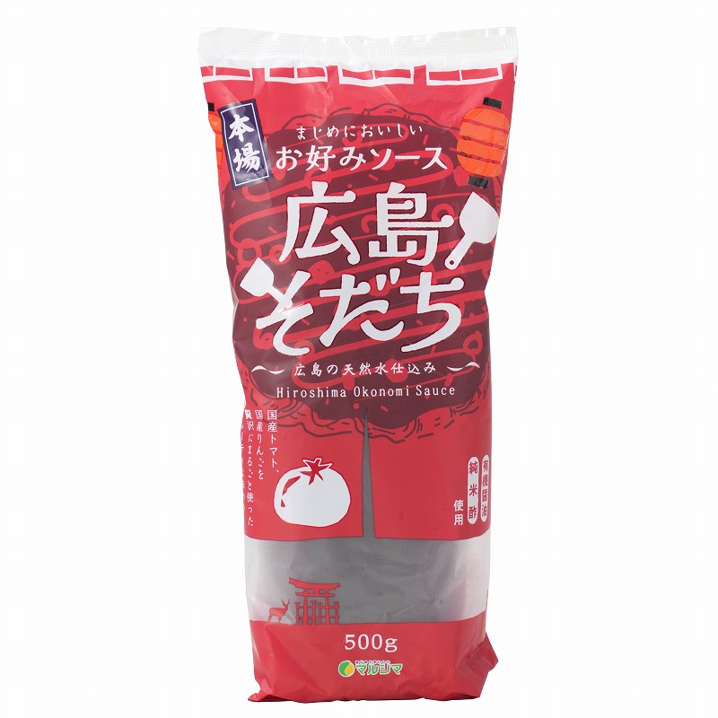 本場広島で生まれた『広島そだち』は、国産の野菜や果物を丸ごと溶かし込んでいます。自然の風味がそのまま生きており、味、風味とも抜群のヘルシーなソースです。化学調味料、保存料等の食品添加物は使用しておりません。マイルドなソースですからお好み焼、焼そば、ハンバーグ、フライ、サラダ、カレーのかくし味など色々なお料理にご利用いただけます。 原材料： 野菜・果実（トマト、りんご、玉ねぎ、その他）、糖類（粗糖・ぶどう糖加糖液糖）、有機醤油（大豆・小麦を含む）、米酢、でんぷん、食塩、魚介エキス、昆布エキス、酵母エキス、香辛料